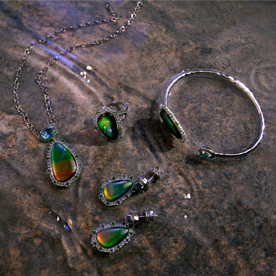 Waves Halo Ammolite Earrings in Sterling Silver