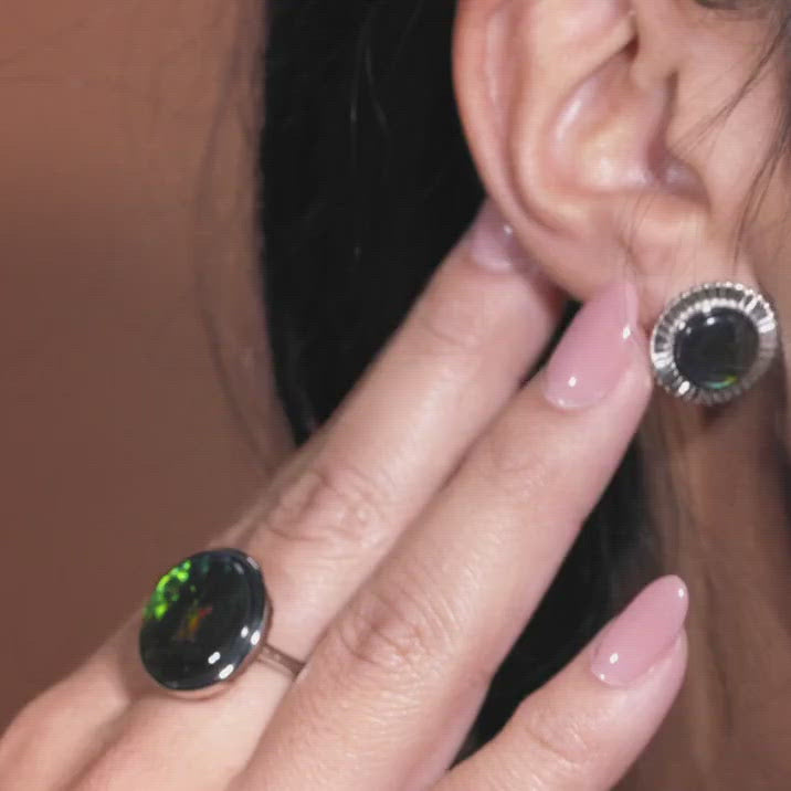 Origins Ammolite Studs in Sterling Silver