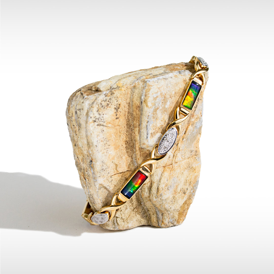 Women's Paisley 14K Gold AA Grade Ammolite Bracelet with Diamond Accent