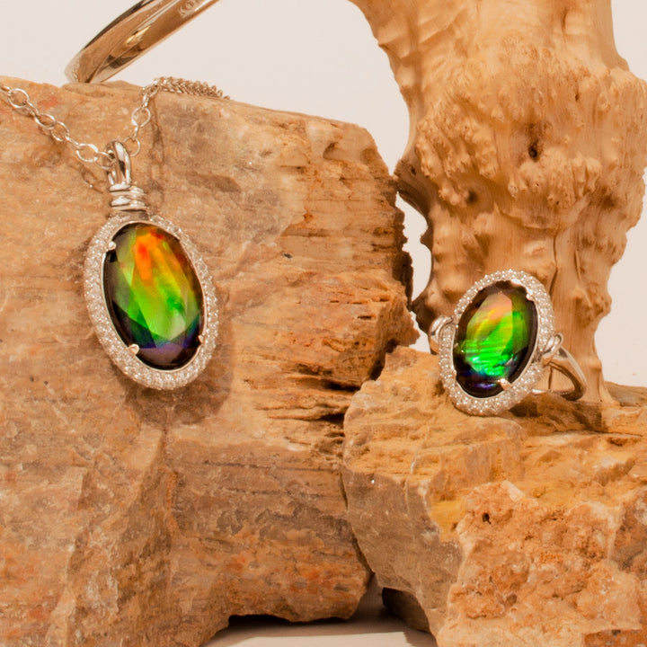 Knots Ammolite Ring in Sterling Silver