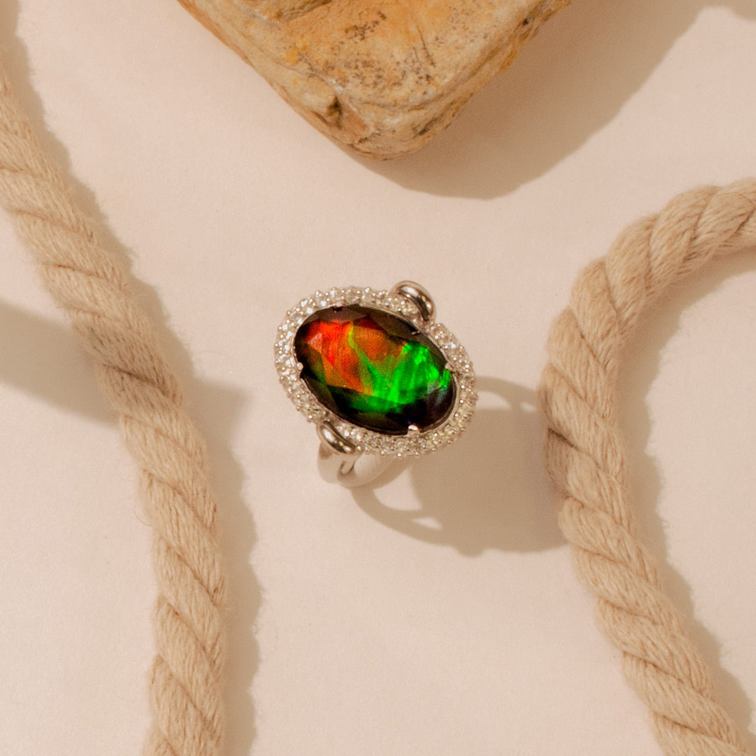 Knots Ammolite Ring in Sterling Silver