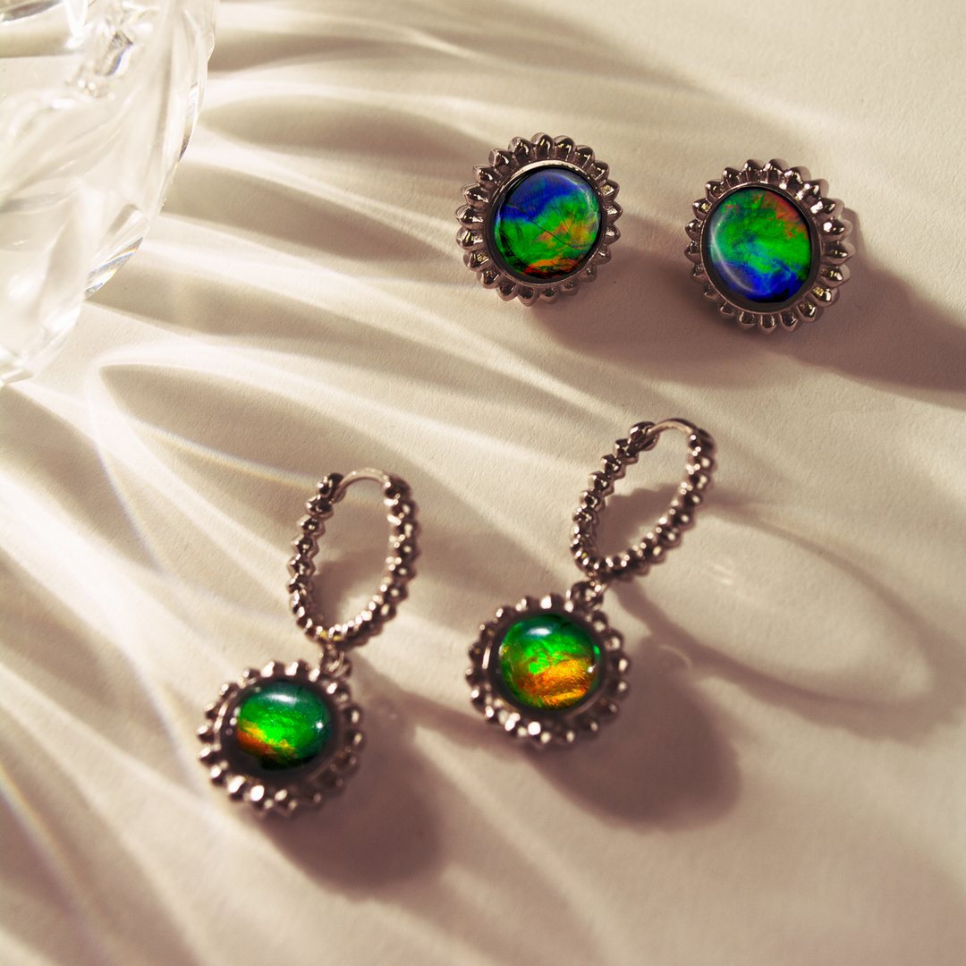 Solstice Ammolite Earrings in Sterling Silver