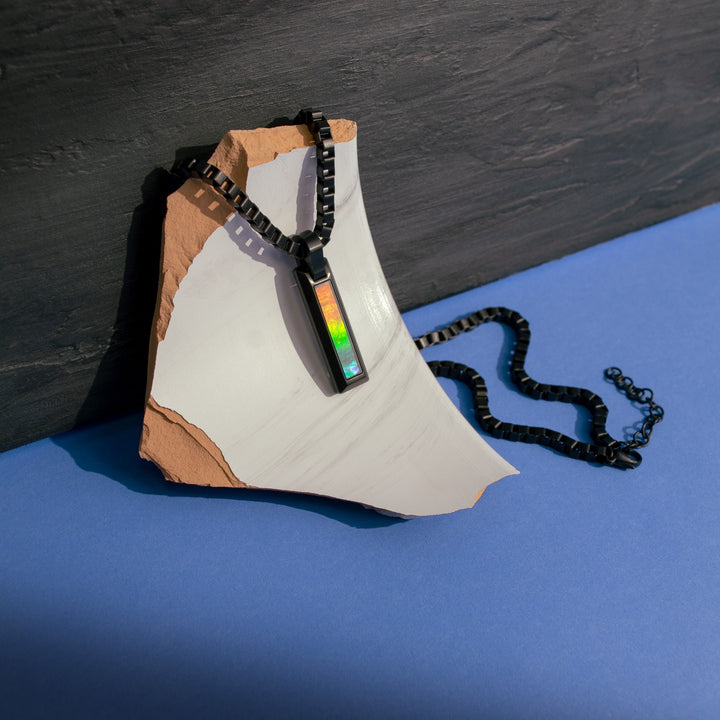 Midnight Ammolite Pendant in Matte Black Titanium