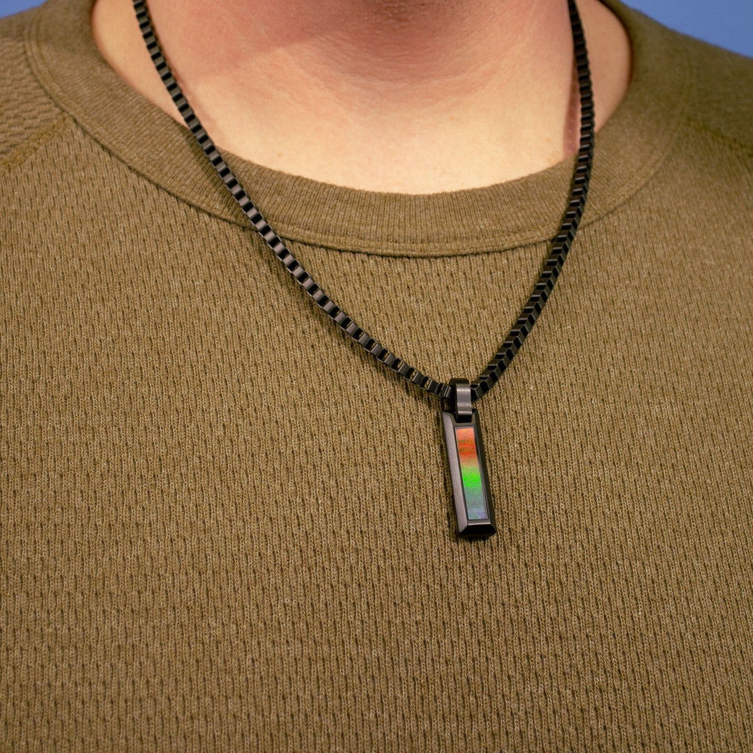 Midnight Ammolite Pendant in Matte Black Titanium