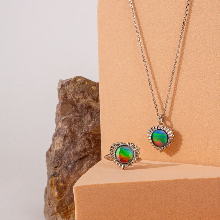 Solstice Ammolite Heart Pendant in Sterling Silver