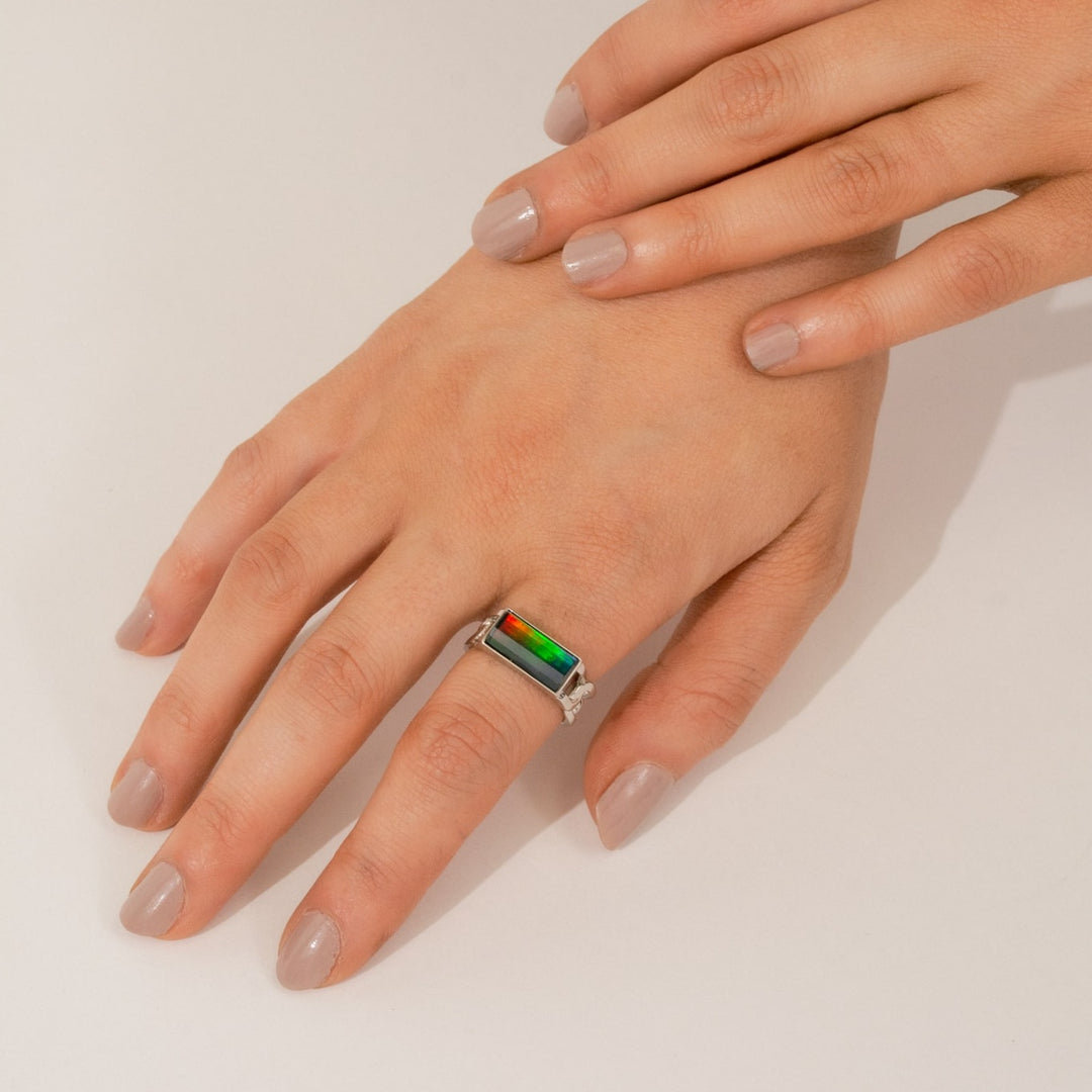 Unity ammolite ring in sterling silver