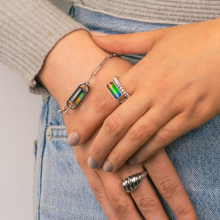 Unity ammolite ring in sterling silver