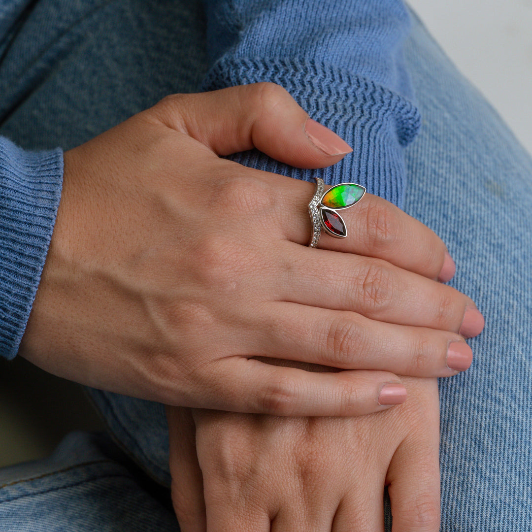 Rabbit Ammolite Ring in Sterling Silver