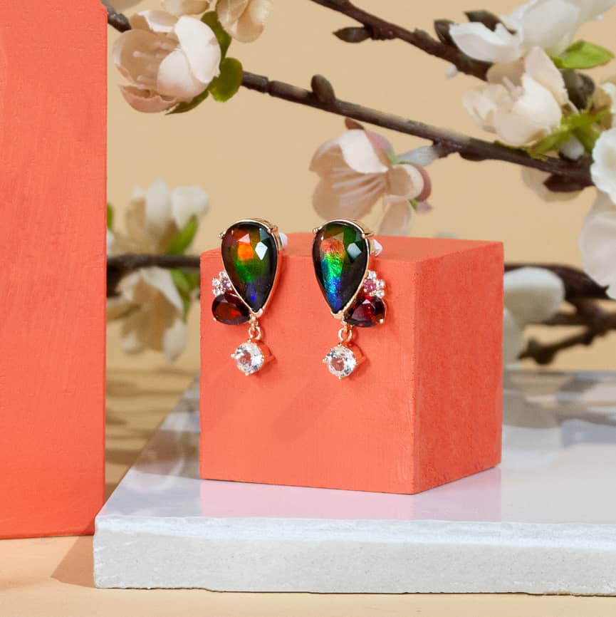 Adore Ammolite Earrings in 18k Rose Gold Vermeil