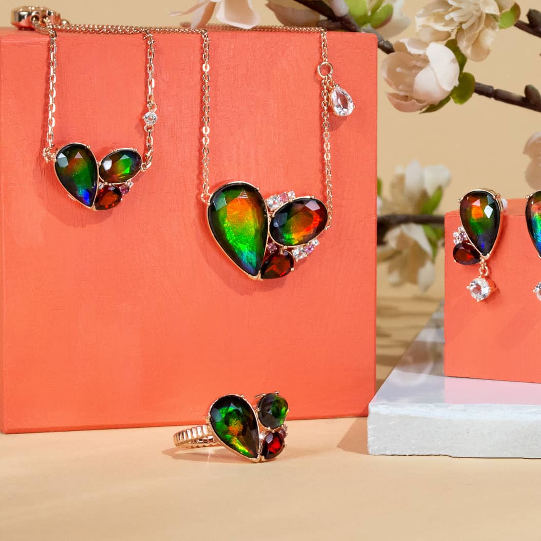 Adore Ammolite Pendant and Ring Set in 18K Rose Gold Vermeil