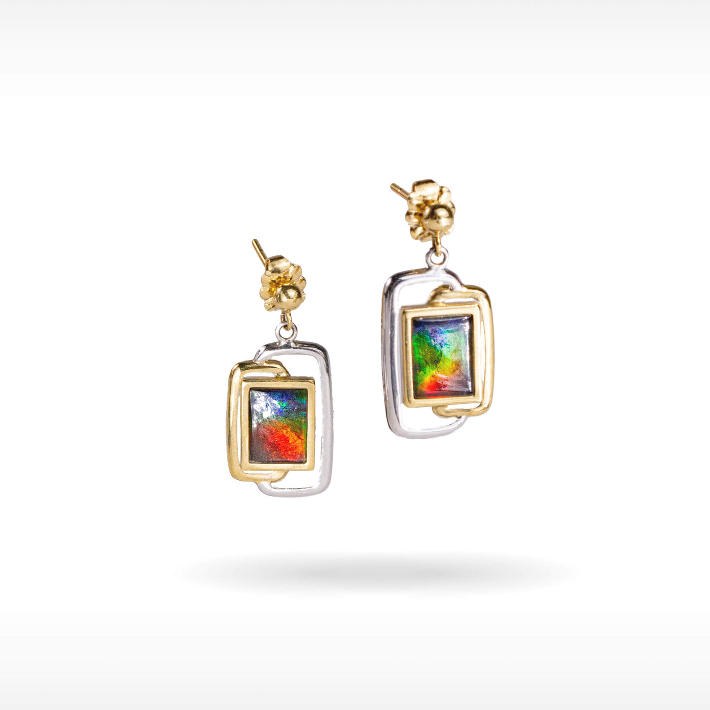 14K Gold A Grade Ammolite Earrings