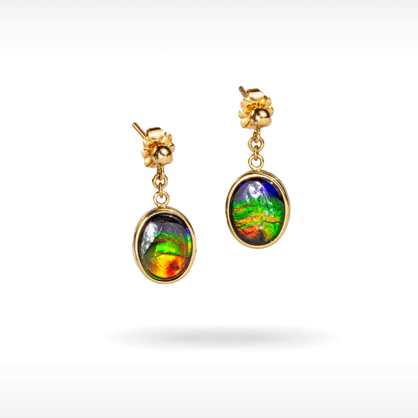 14K Gold A Grade Ammolite Earrings