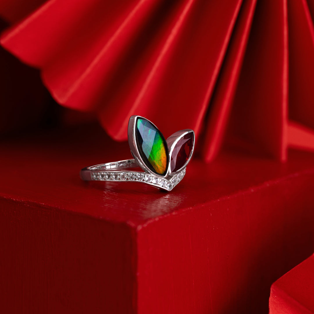 Rabbit Ammolite Ring in Sterling Silver