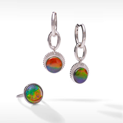 Origins Sterling Silver Round Ammolite Earring and Ring Gift Set