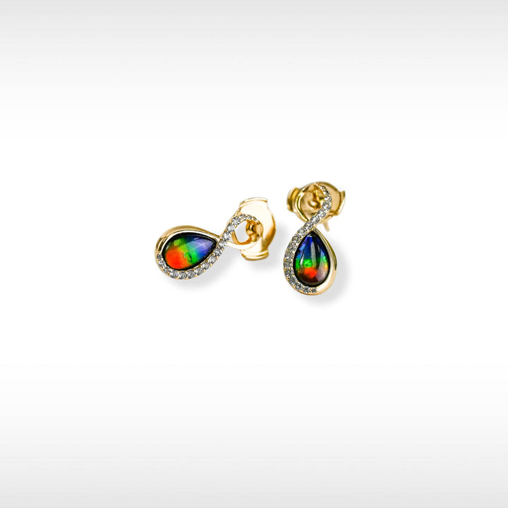 Infinity ammolite earrings in 14K gold with white diamonds