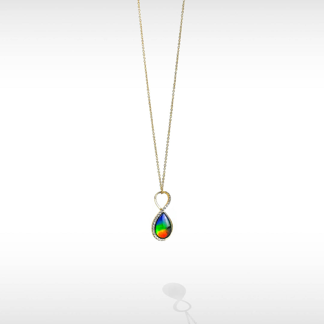 Infinity ammolite pendant in 14K gold with white diamonds