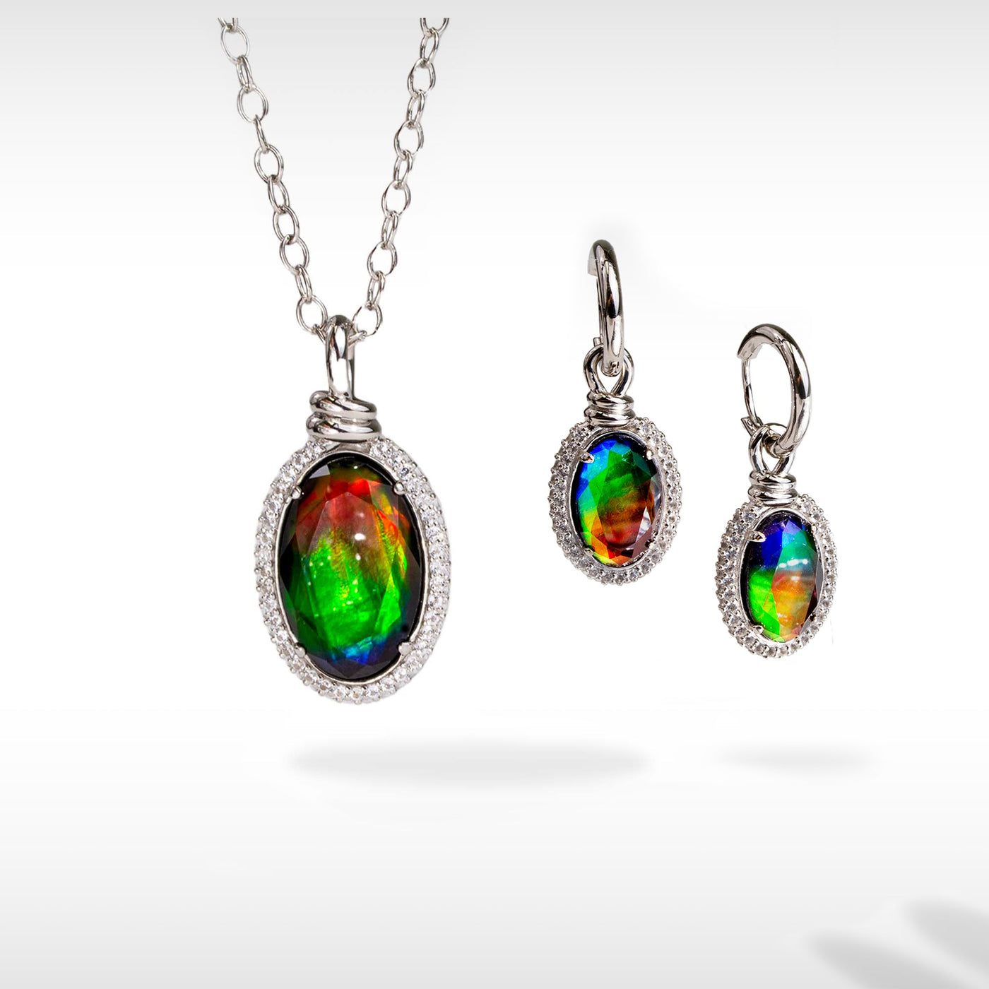 Knots Ammolite Necklace and Earring Set in Sterling Silver