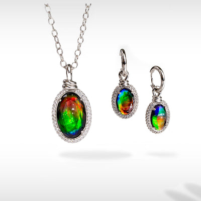 Knots Ammolite Necklace and Earring Set in Sterling Silver
