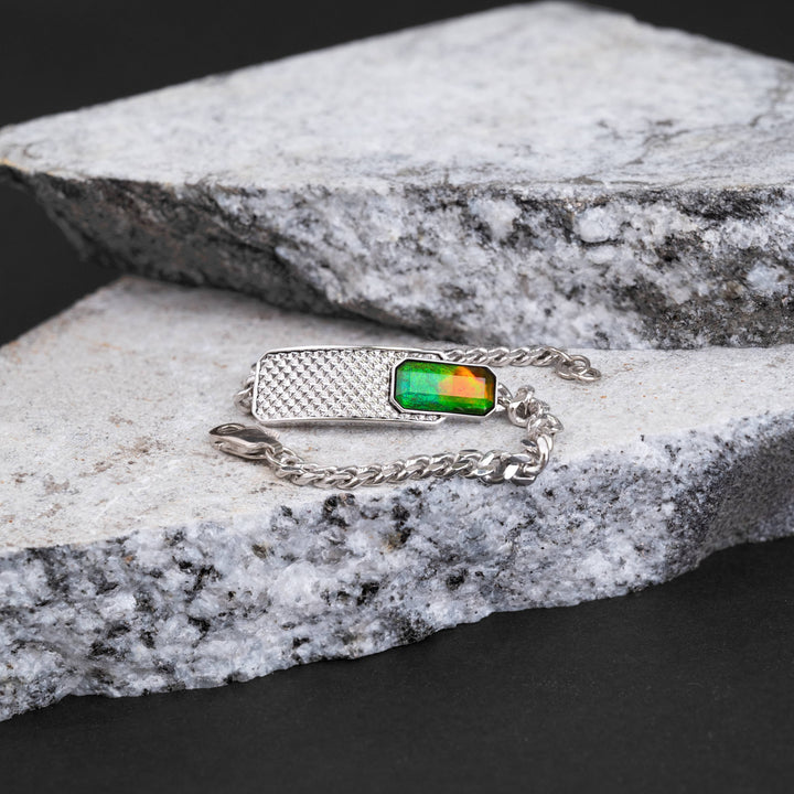 Lunar ammolite bracelet in sterling silver