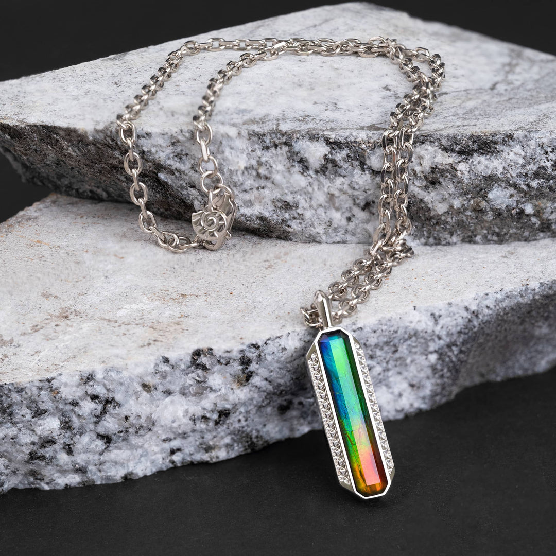 Lunar ammolite pendant in sterling silver