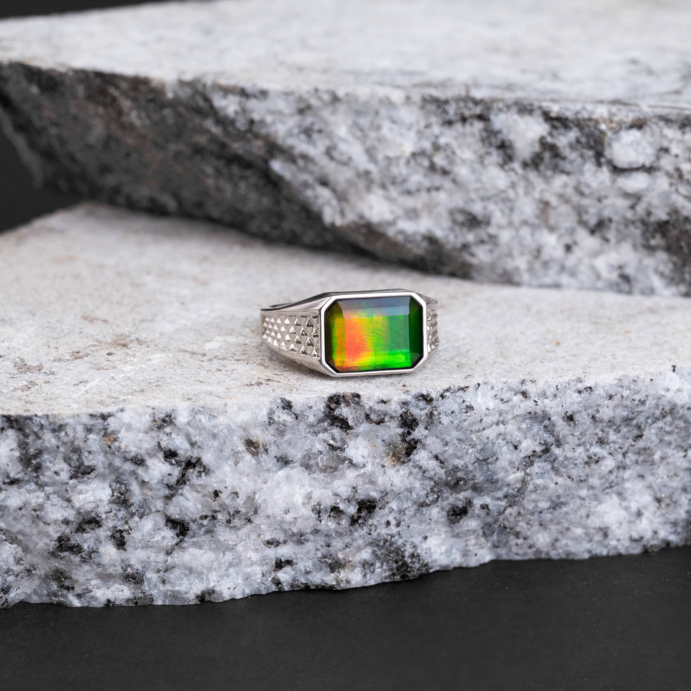 Lunar ammolite ring in sterling silver AA 13
