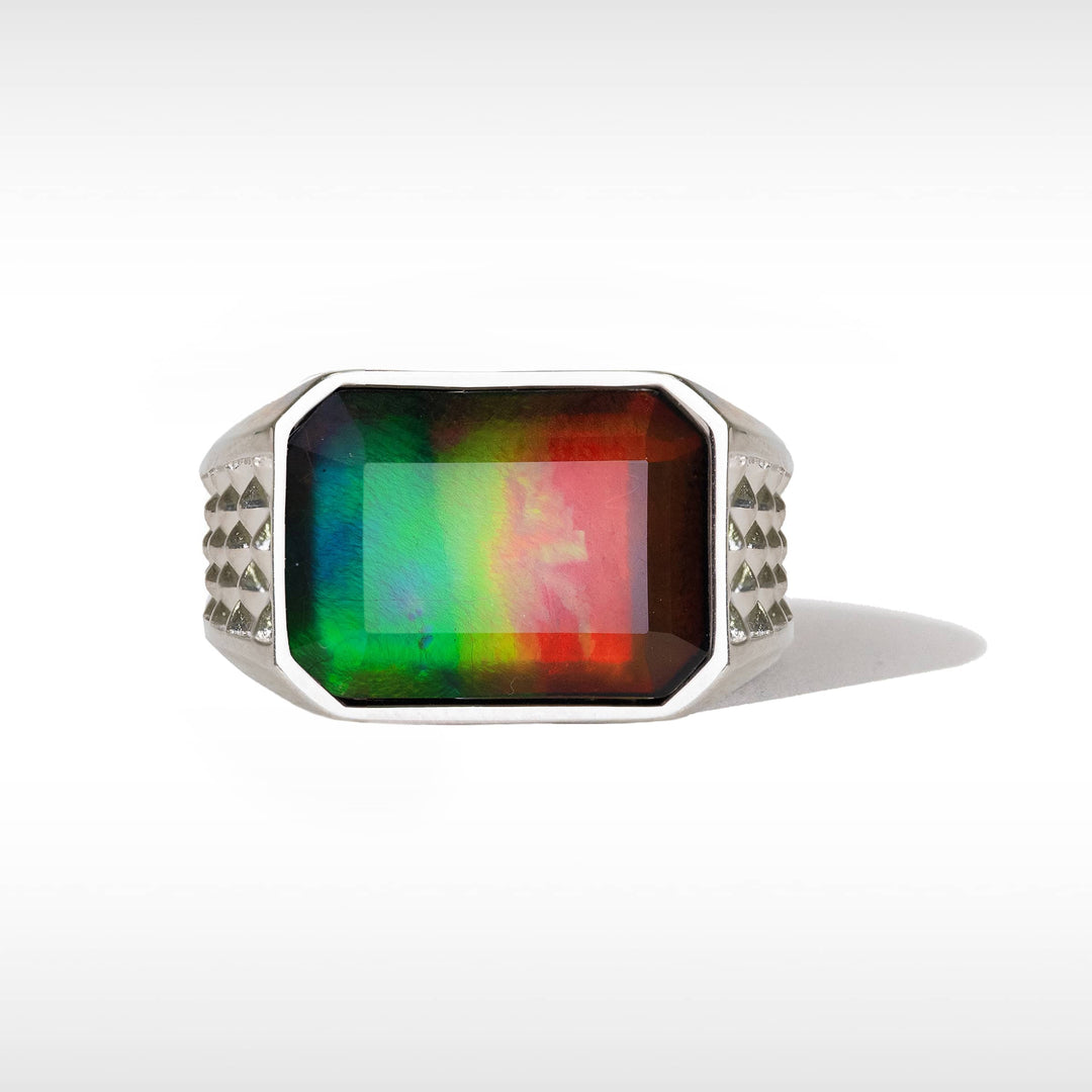 Lunar ammolite ring in sterling silver