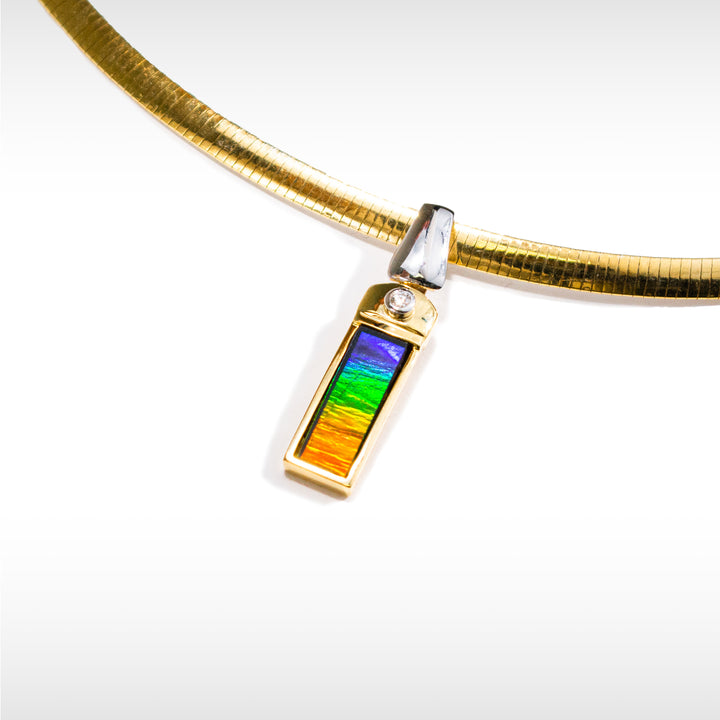 Women's Petite Paris 18K Gold AA Grade Ammolite Pendant with Diamond Accent