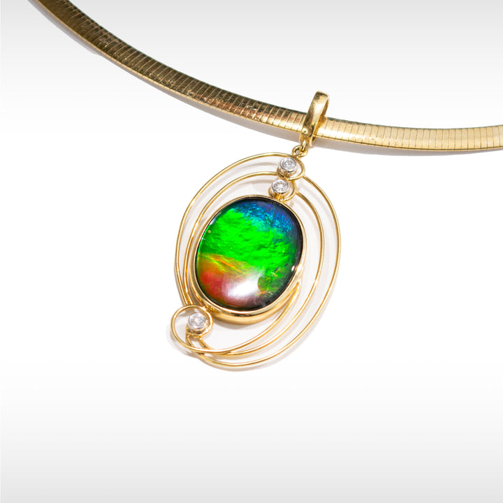 Women's Rome 18K Gold AA Grade Ammolite Pendant with Diamond Accent