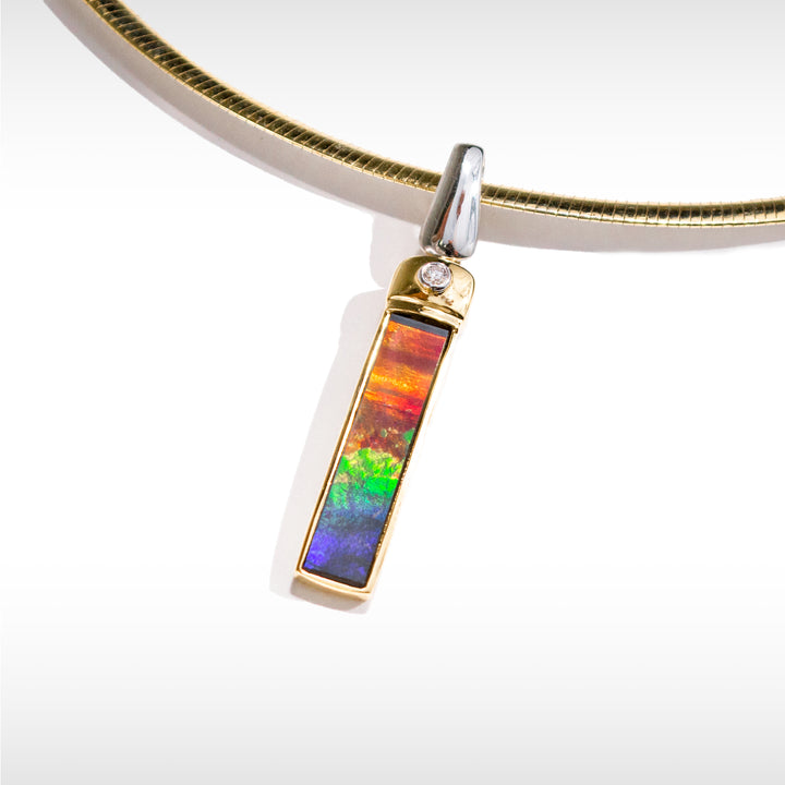 Women's Paris 18K Gold AA Grade Ammolite Pendant with Diamond Accent