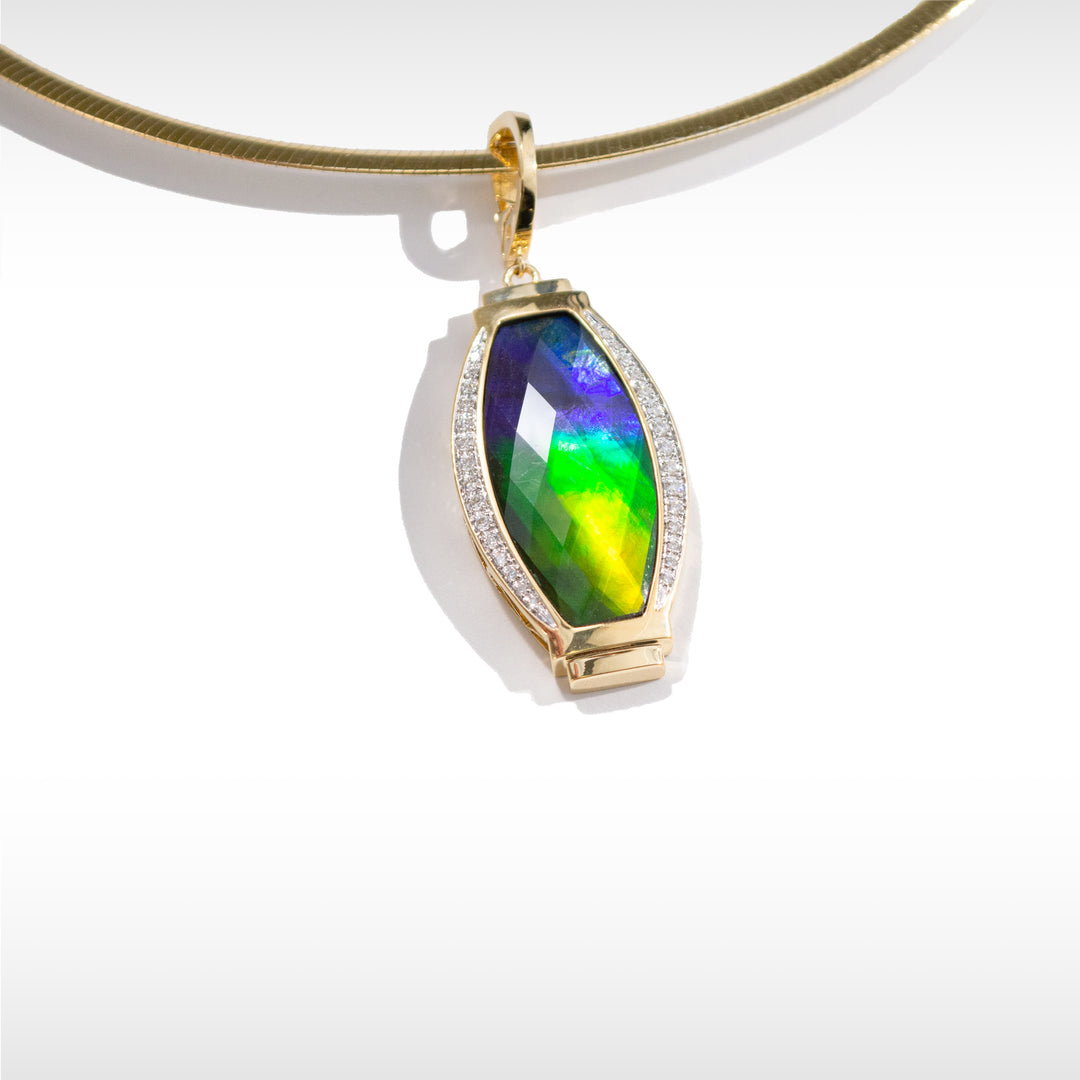 Women's Versailles 18K Gold AA Grade Ammolite Pendant with Diamond Accent