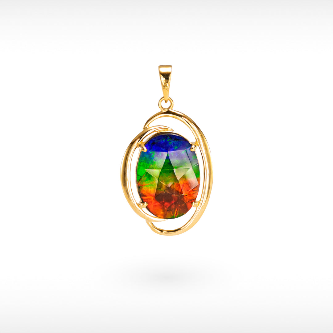 14K Gold A Grade Ammolite Pendant