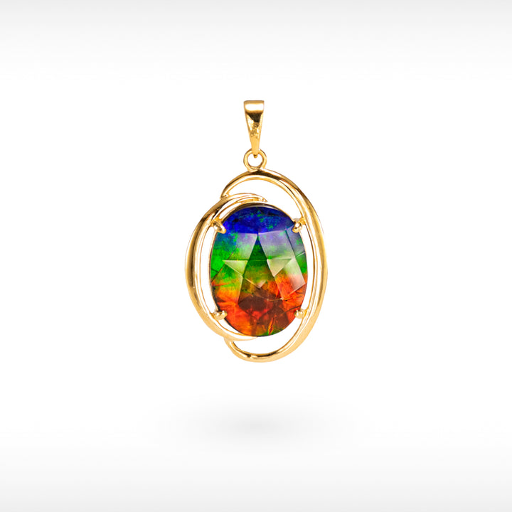 14K Gold A Grade Ammolite Pendant