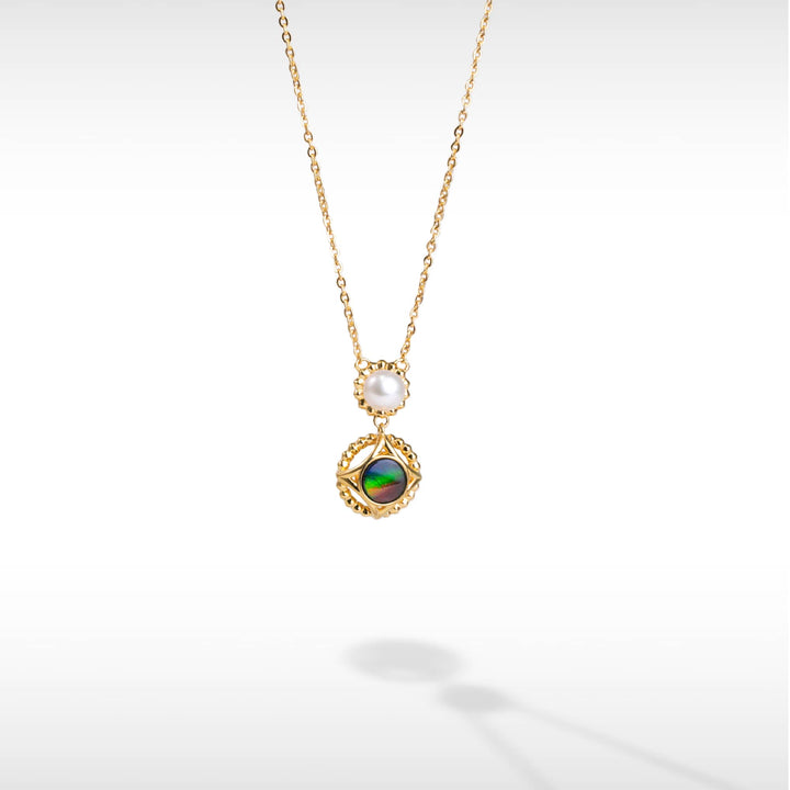 Pearl Ammolite Pendant in 18K Gold Plating