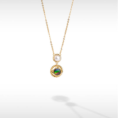 Pearl Ammolite Pendant in 18K Gold Plated