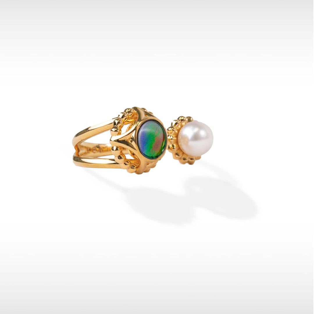 Pearl Ammolite Ring in 18K Gold Plating