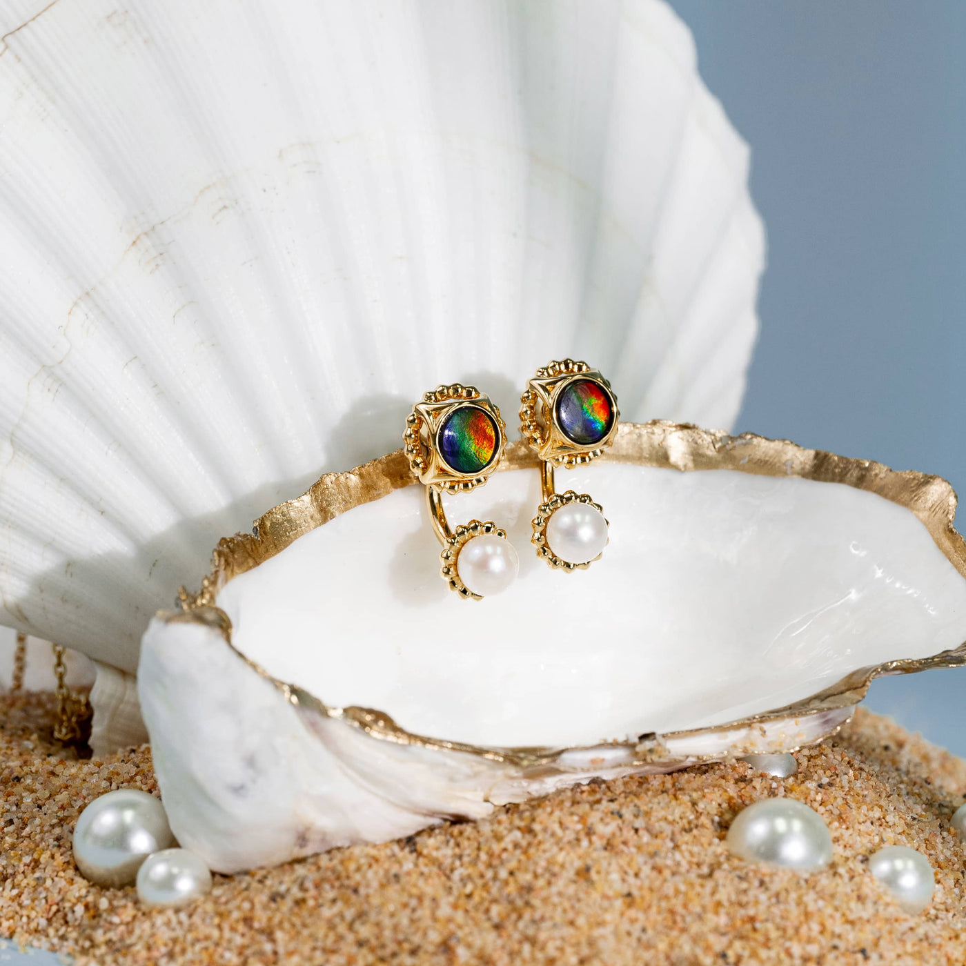 Pearl Ammolite Earrings in 18K Gold Plating