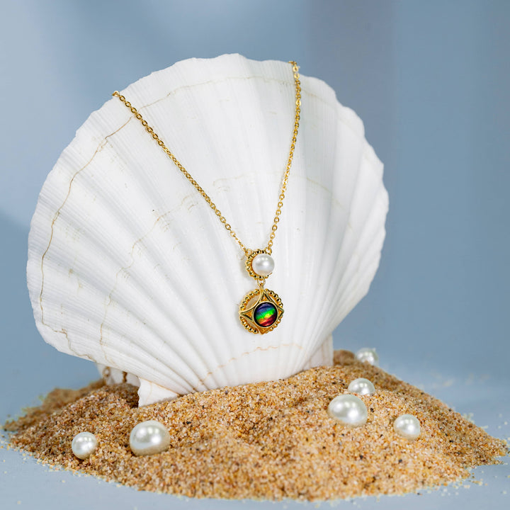 Pearl Ammolite Pendant in 18K Gold Plating