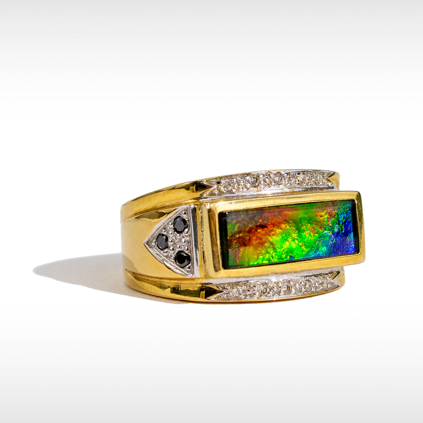 Women's 14K or 18K Gold AA Grade Ammolite Ring With Diamond Acccent