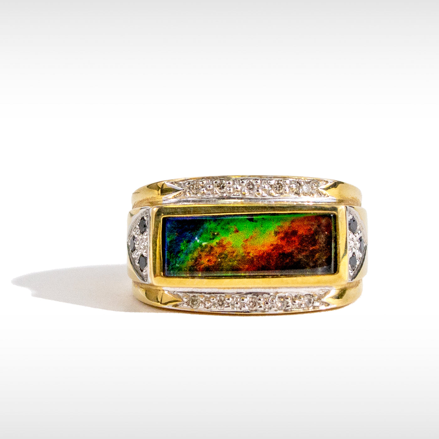 Women's 14K or 18K Gold AA Grade Ammolite Ring With Diamond Acccent