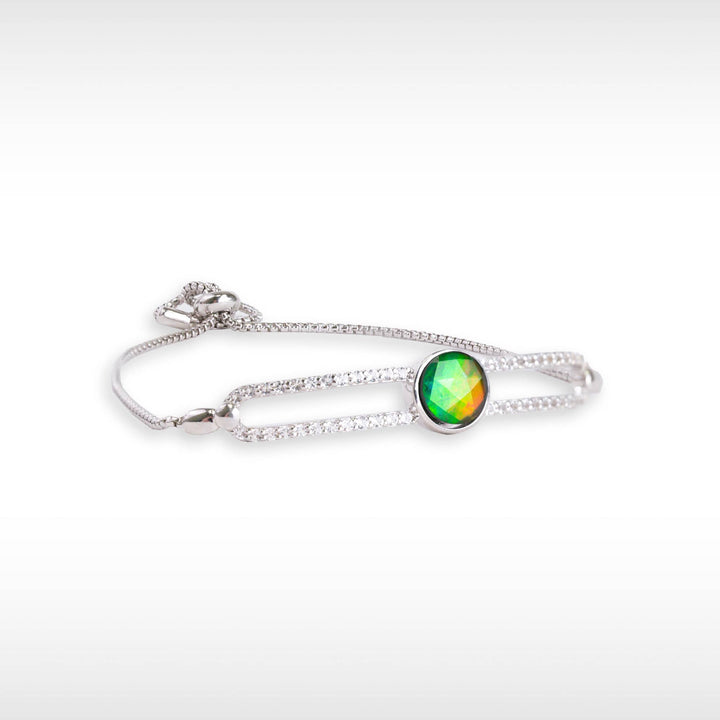 Women's Sterling Silver Ammolite Bracelet with White Topaz Accent