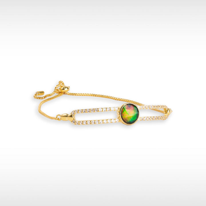 Women's Sterling Silver Ammolite Bracelet with White Topaz Accent