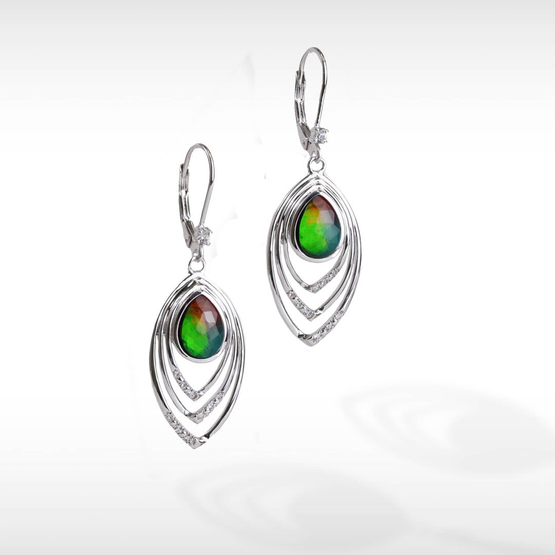 Women's Sterling Silver Ammolite Earrings with White Topaz Accent