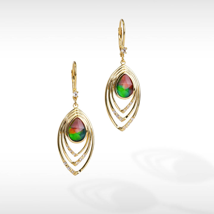 Women's Sterling Silver Ammolite Earrings with White Topaz Accent