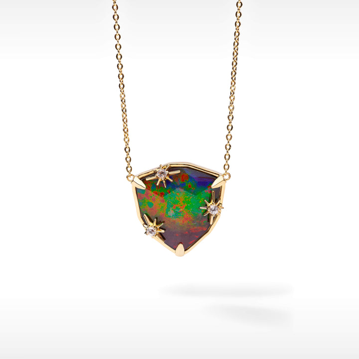 Starlight Trillion Ammolite Pendant with White Topaz in 18k Gold Vermeil