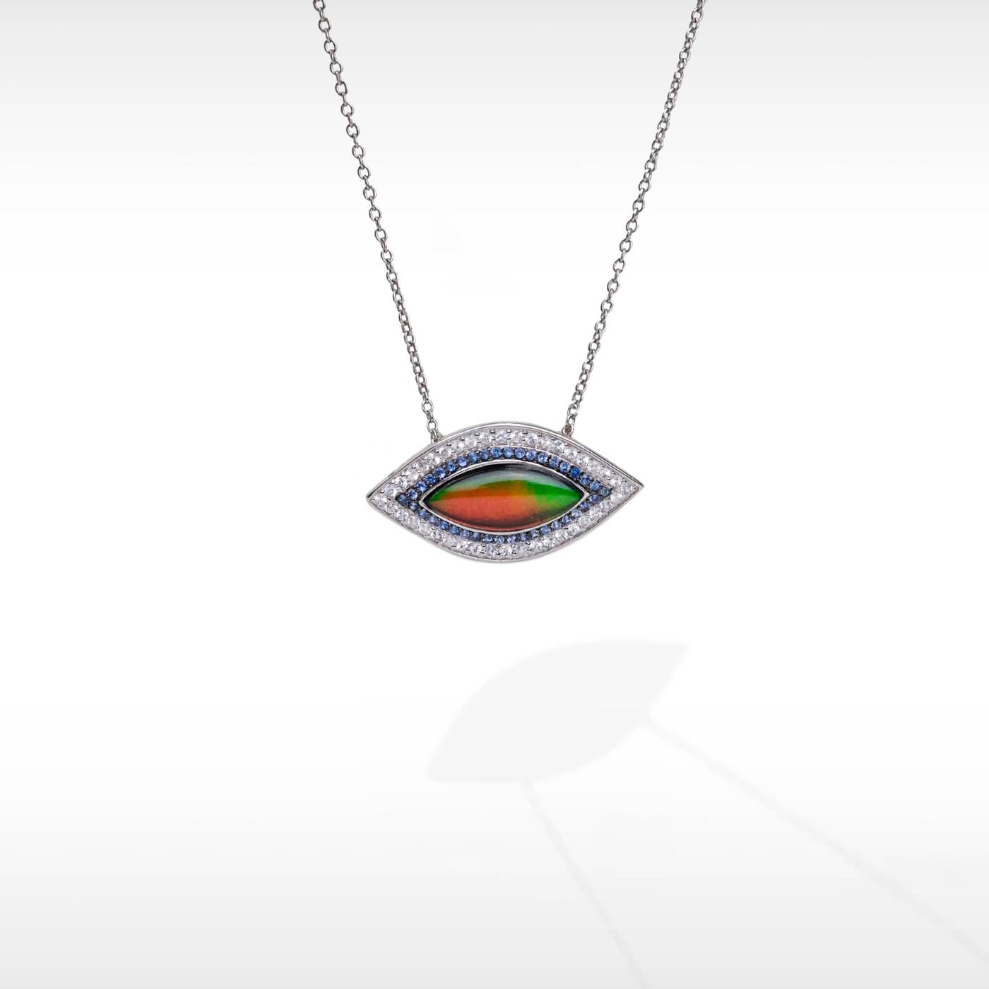 Women's Sterling Silver Ammolite Pendant with White and Blue Sapphire Accent