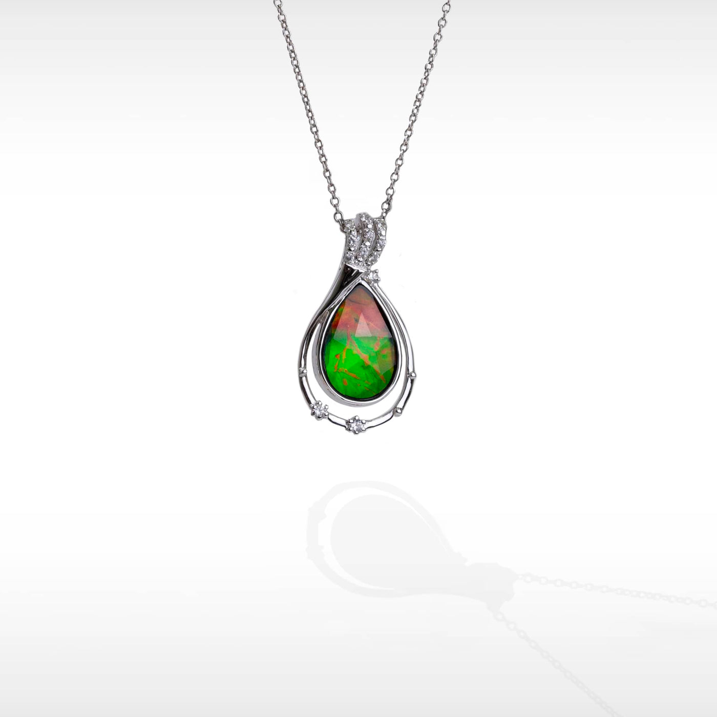 Women's Sterling Silver Ammolite Pendant with White Sapphire Accent