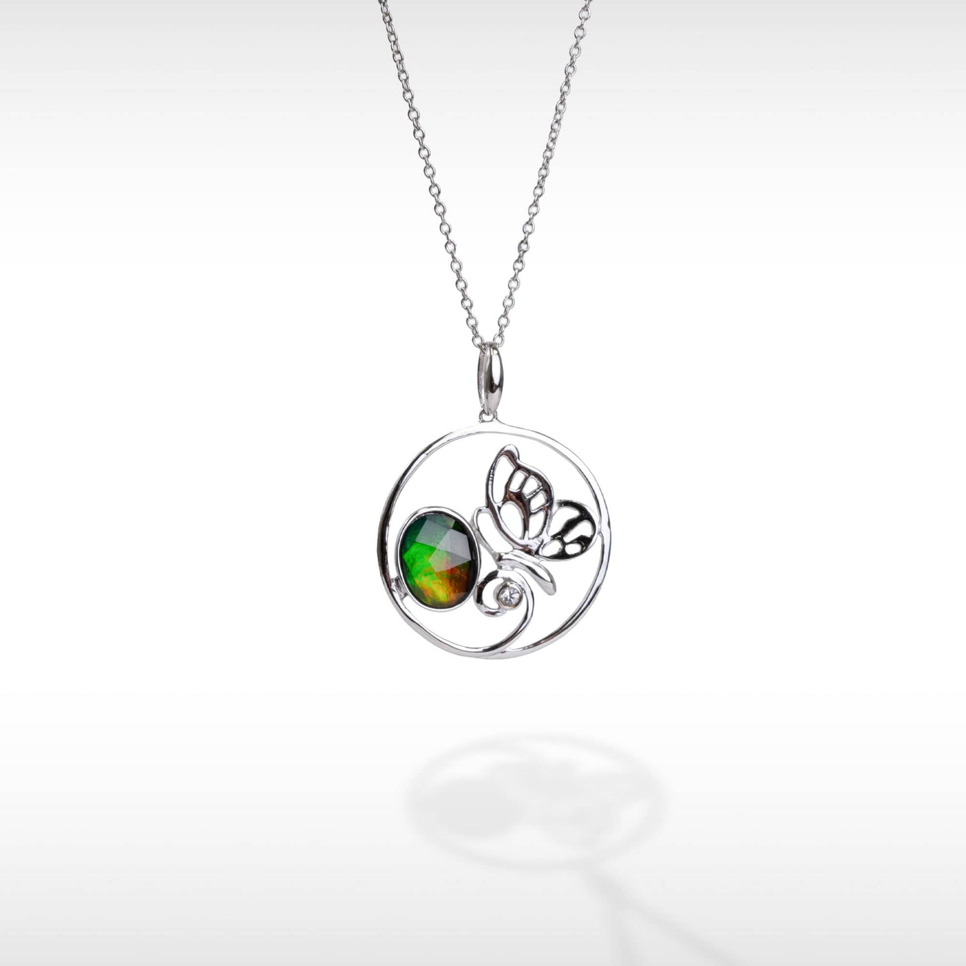 Women's Sterling Silver Ammolite Pendant with White Sapphire Accent