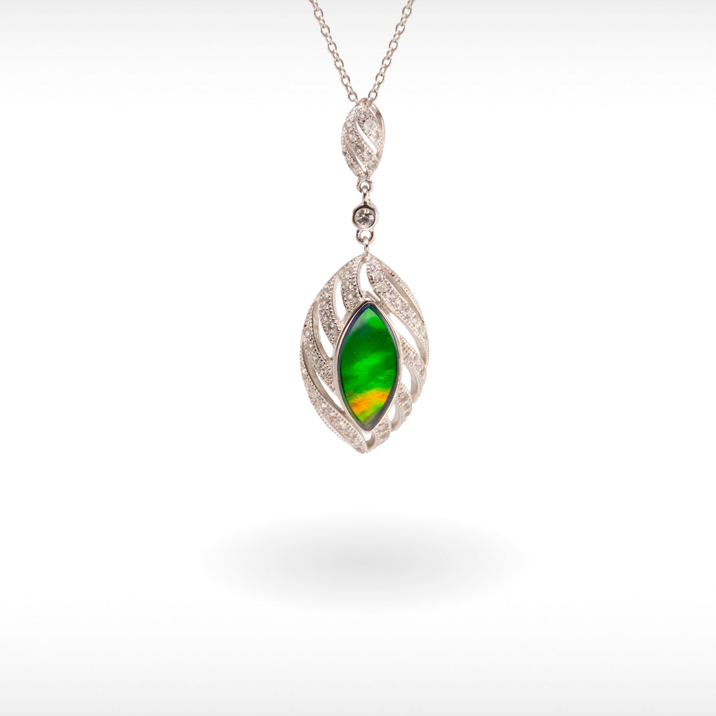 Women's Sterling Silver Ammolite Pendant With White Sapphire Accent