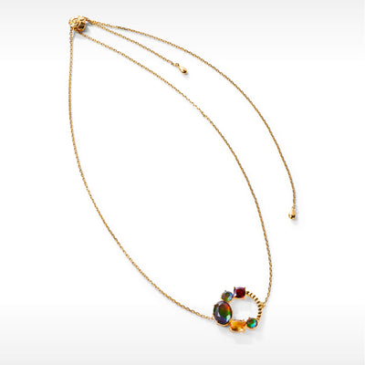 Radiant Circle Ammolite Slider Necklace with Garnet and Citrine in 18k Gold Vermeil
