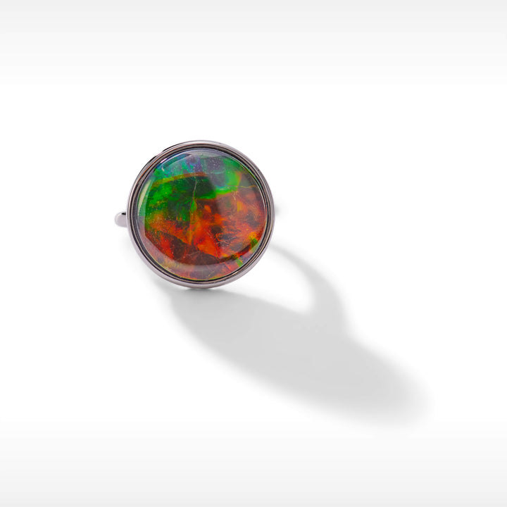 Origins Round Ammolite Ring in Sterling Silver